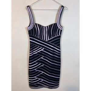JS Collections Womens Bodycon Dress Ribbon Striped Black Lavender Size 4